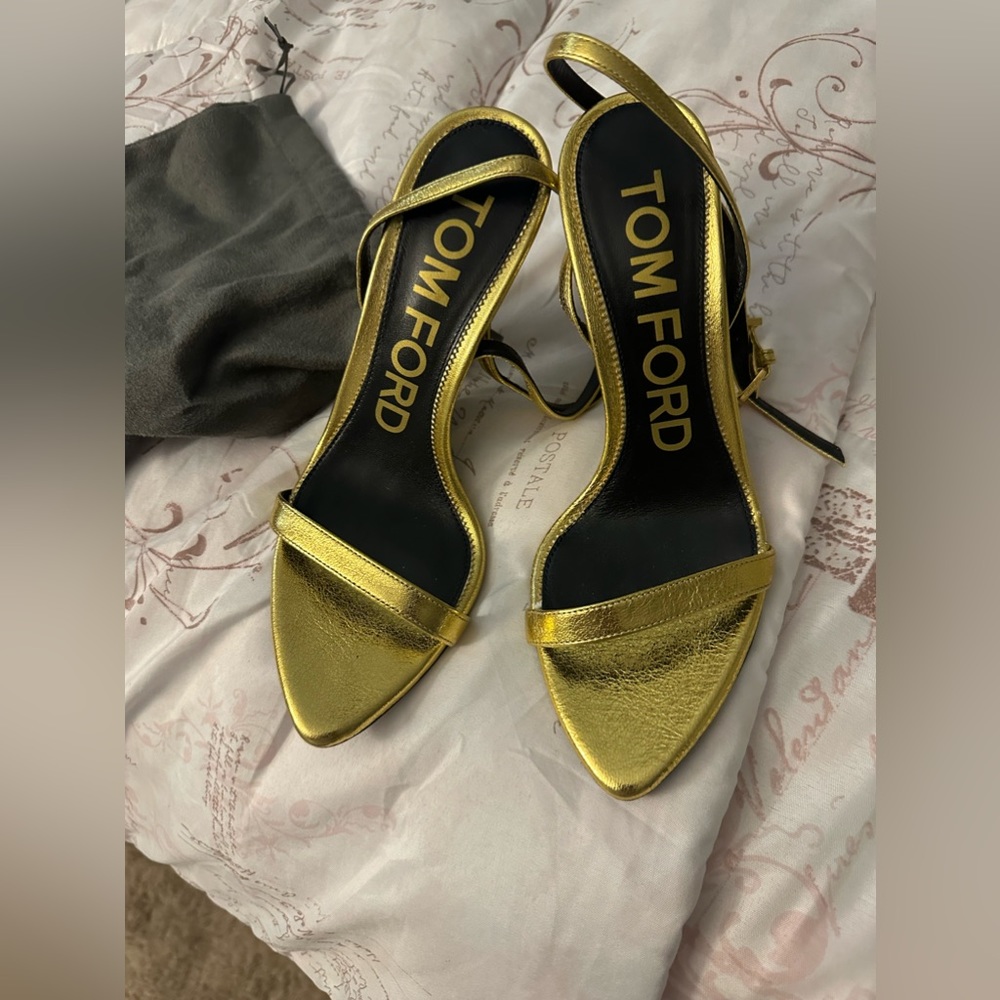 LAMINATED NAPPA LEATHER PADLOCK POINTY NAKED SANDAL Size 36 1/2  (6.5) TOM FORD